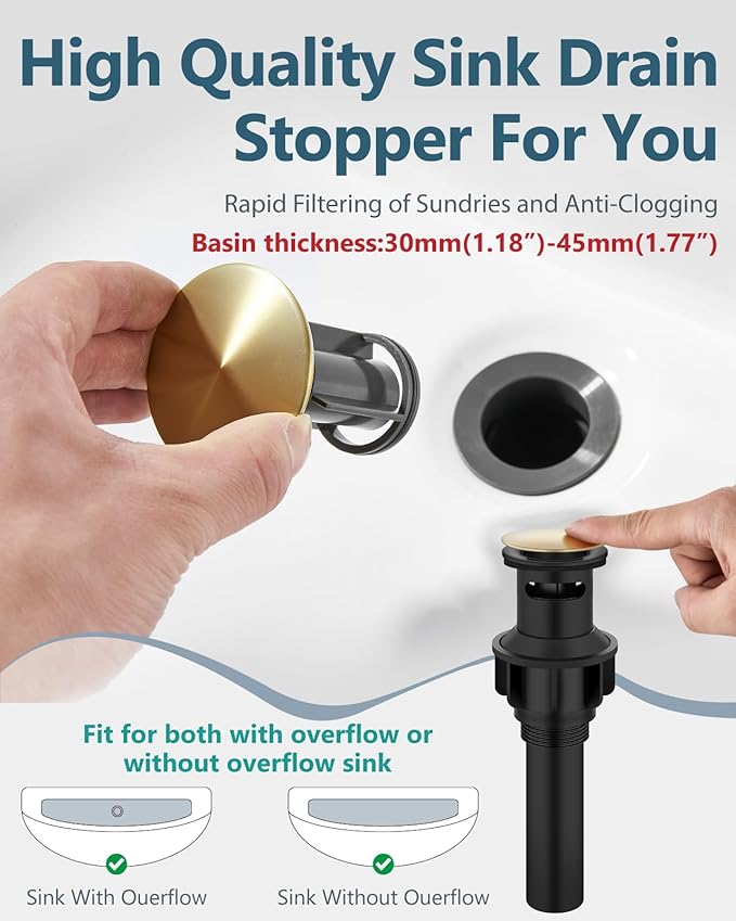 Aolemi Bathroom Faucets 3 Hole,8 Inch Widespread Waterfall Bathroom Sink Faucet,2 Handles Vanity Faucet with Pop-up Drain and Supply Hose,Brushed Gold and Matte Black