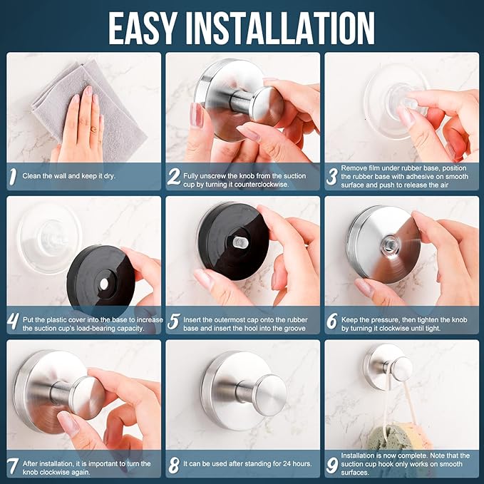 Suction Cup Hook for Shower, 16 Pack Wall Mount Towel Holder, Removable Towel Hook - Stainless Steel No Drill Hook for Bathroom Window Glass Door Wall Home Kitchen Silver