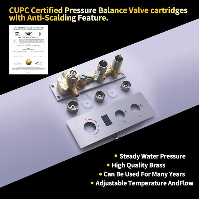 AYIVG Shower Diverter Valve Wall Mount 2 Function Solid Brass Pressure Balance Diverter Valve Rough-in Shower Mixer Valve Digital Display Shower Valve Diverter Can Run Simultaneously Brushed Nickel