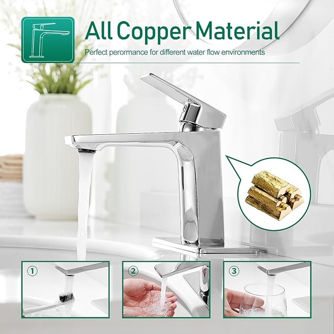 VOTON Chrome Bathroom Faucet One Hole Single Handle Bathroom Sink Faucet Lavatory Faucet with Deck Plate, Lavatory Vanity,Rv Sink