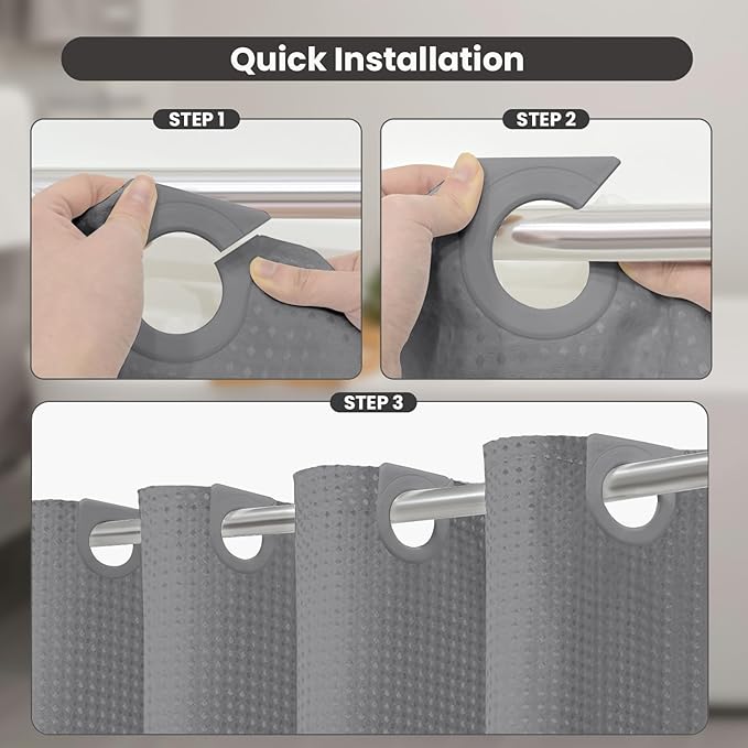 Inhousolu No Hook Waffle Weave Shower Curtain with Removable Snap in Fabric Liner Set for Bathroom, 230 GSM Heavy Duty Weighted Hem, Water Repellent Washable Bath Curtains, 72 x 84 Inch, Grey