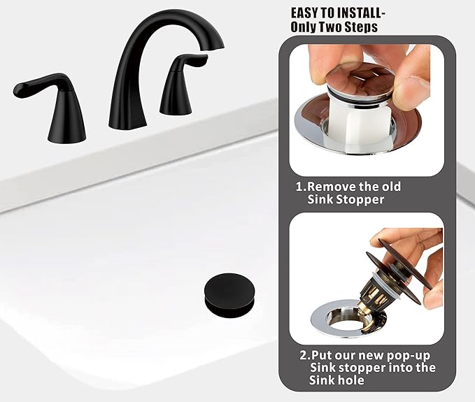 Artiwell Universal Bathroom Sink Drain Stopper, Fits Most Pop-Up Drains for Vessel Sink Lavatory Vanity, Sink Drain Strainer with Detachable Hair Catcher, Tested by Plumber in US (MATT Black)