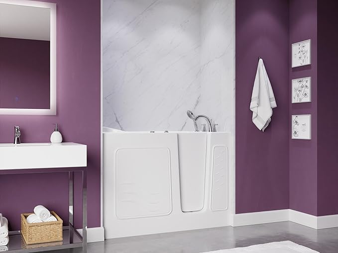 ANZZI Walk-In Bathtub Whirlpool 26" x 53" Acrylic White Right Drain 15 Jets Quick-Fill Faucet Fast Drain ADA Seat Grab Bar Inline Heater Ergonomic Headrest Chrome Trim | AMZ2653RWH-CP