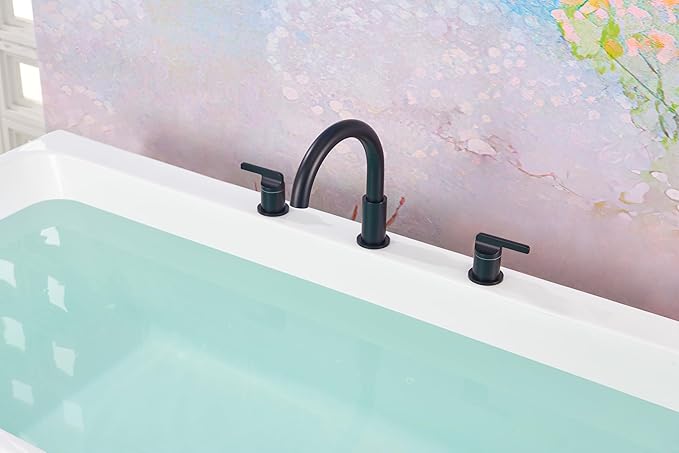 SITGES Matte Black High-Arc Bathtub Faucet,Solid Brass,2-Handle Deck Mount Tub Faucet,3-Hole Roman Bath Tub Faucet Set with Valve