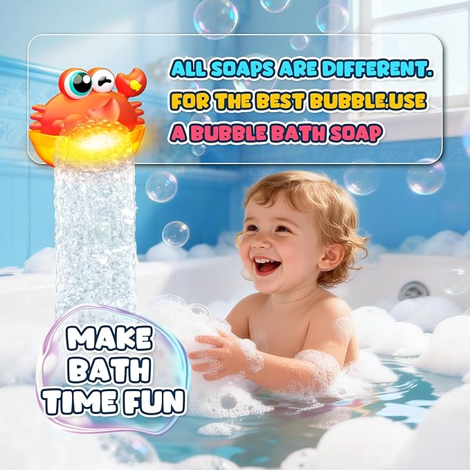 Bath Toys for Kids Ages 1-3,Light Up Baby Bath Toys Crab Bubble Maker with Colourful Light Toddler Bathtub Birthday Gifts Christmas Stocking Stuffers for Boys Girls Aged 1-3 2-4 3-5