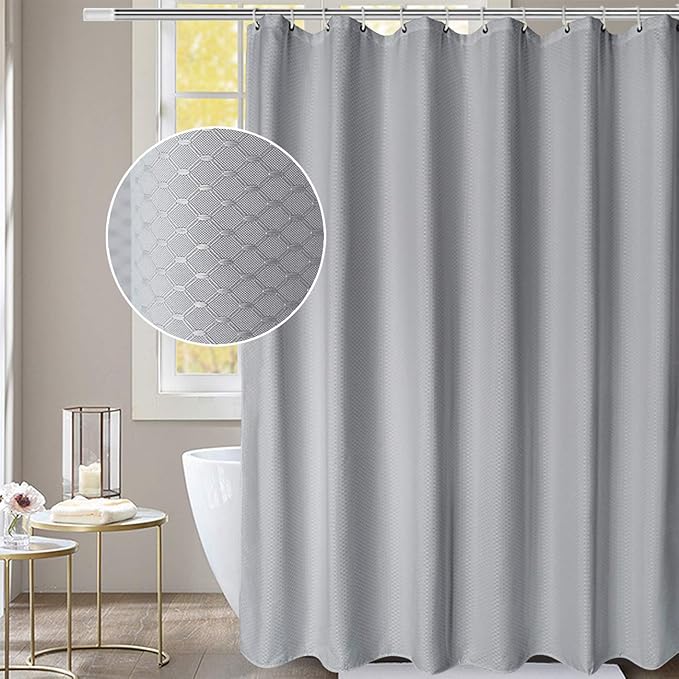 AooHome Extra Long 86" Shower Curtain, Fabric Bathroom Curtain Waffle Weave Pattern with Weighted Hem for Hotel, Heavyweight, Water Repellent, 72 Width by 86 Height Inch, Gray