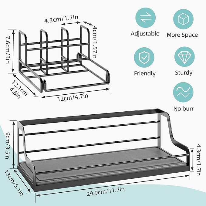 Toothbrush Holders, Bathroom Organizers and Storage with Instant Drying Stone, 6 Slots Bathroom Accessories with Adjustable Toothpaste Holders, Bathroom Counter Organizer, Black