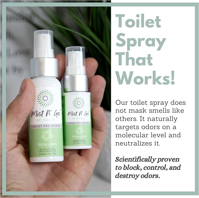 Mist N' Go by Omaze Travel Bathroom Spray - Toilet Odor Eliminator & Air Freshener - Fresh Linen (1oz x3)