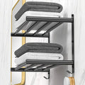 Black Adjustable Towel Bar for Bathroom Wall Mount17-30.7inch Adhesive Shower Towel Rack Stainless Steel Bath Towel Holders for Toilet Kitchen Double Towel Hanger (Black Double Towel Rack)