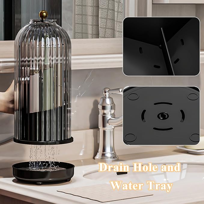 Toothbrush Holders with Cover, Drainage Rotating Electric Toothbrush Organizer, 3 Slots Tooth Brush Holder for Bathroom Counter, Gray Black