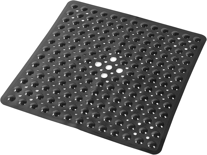 Anti-Slip Bathtub Shower mat, 20.8×20.8（Approximately 53×53cm） inch Soft Oversized Machine Washable Non-Slip Bathtub mat with Drainage Holes, Bathroom Floor Suction Cup.（1-Opaque Black）