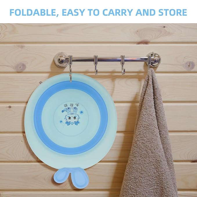 Collapsible Wash Basin and Portable Sink Tub for Newborns, Cartoon Blue, Lightweight Plastic Foldable Washbasin for Travel and Home Bathing