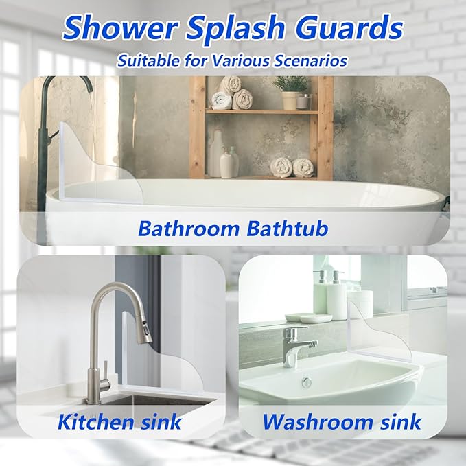 2 Pcs Bathtub Water Guards,Bathroom Shower Splash Guard for Tub, Shower Water Guard for Bathtub Shower Guards Removable, Bathtub Water Splash Guards Corner Guards to Keep Water in Shower Bath