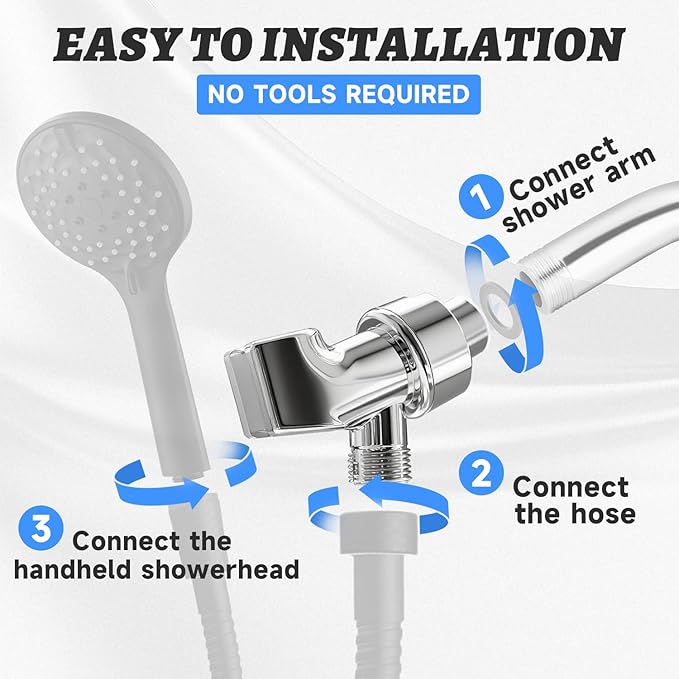 Plastic Shower Head Holder for Hand Held Showerhead Adjustable Shower Arm Mount for Connecting Shower Arm and Shower Hose，Premium ABS Bracket with Stainless Steel Swivel Ball Joint Connect(Chrome)