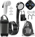 Portable Shower for Camping, Rechargeable Camping Shower Pump with LED Display & IPX8 Waterproof - High Pressure Electric Outdoor Shower for Hiking, Car Wash, Pet Bath, RV, Boat