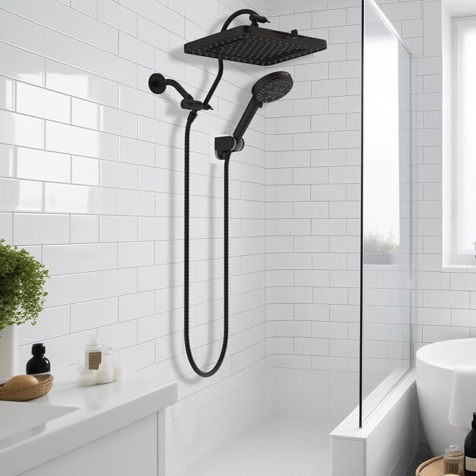 Hibbent cUPC Certified High Pressure 13'' Dual Shower Head Combo with 10-mode Handheld Spray, Rainfall 5-spray Shower Head, 12'' Adjustable Extension Arm, 71'' Hose, Shower Holder, Oil Rubbed Bronze
