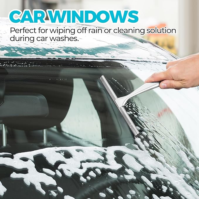 10-Inch All-Purpose Shower Squeegee for Shower Doors, Tile Shower Walls, Bathroom, Window, Glass and Car Windshield, Mirrors and Kitchen-Stainless Steel, Silver
