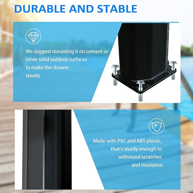 Outdoor Pool Shower Solar Heated, 9.3 Gallon Garden Pool Shower w/ 360° Swivel Shower Head and Foot Shower Tap, for Outdoor Backyard Poolside Beach Pool Spa