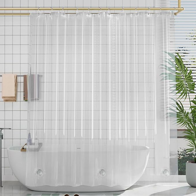 AmazerBath 54x72 Shower Curtain Stall, Plastic Small Shower Curtain Clear, Heavy Duty Thick PEVA, Stand Up Shower Stall Size with 2 Weighted Stones and 9 Grommets