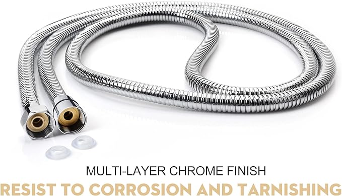 Shower Hose Extra Long 90 Inches Brushed Chrome Handheld Shower Head Hose with Brass Insert and Nut - Lightweight and Flexible
