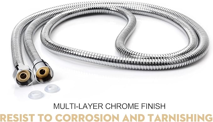 Shower Hose Extra Long 118 Inches Brushed Chrome Handheld Shower Head Hose with Brass Insert and Nut - Lightweight and Flexible