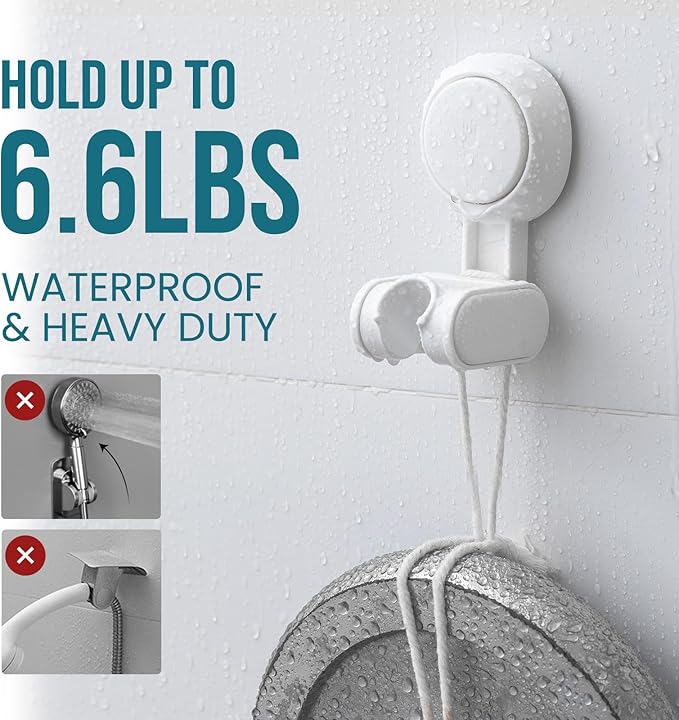 TAILI Shower Head Holder Suction Cup, handheld Shower Head Bracket, Height Angle Adjustable Wall Mounted, Bathroom Showerhead Holder No Drilling Removable Waterproof, White