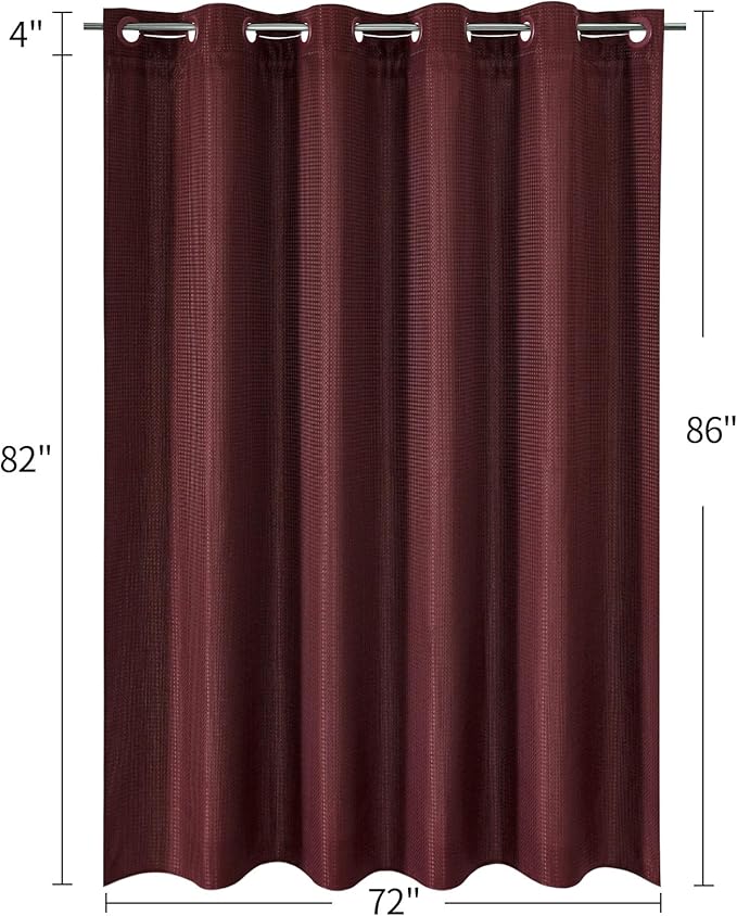 MitoVilla No Hooks Needed Extra Long Shower Curtain Liner Set, Burgundy 86 inch XL Heavyweight Waffle Fabric Cloth Shower Curtains Set with Snap-in Liner for Modern Luxury Hotel & Spa Bathroom Decor