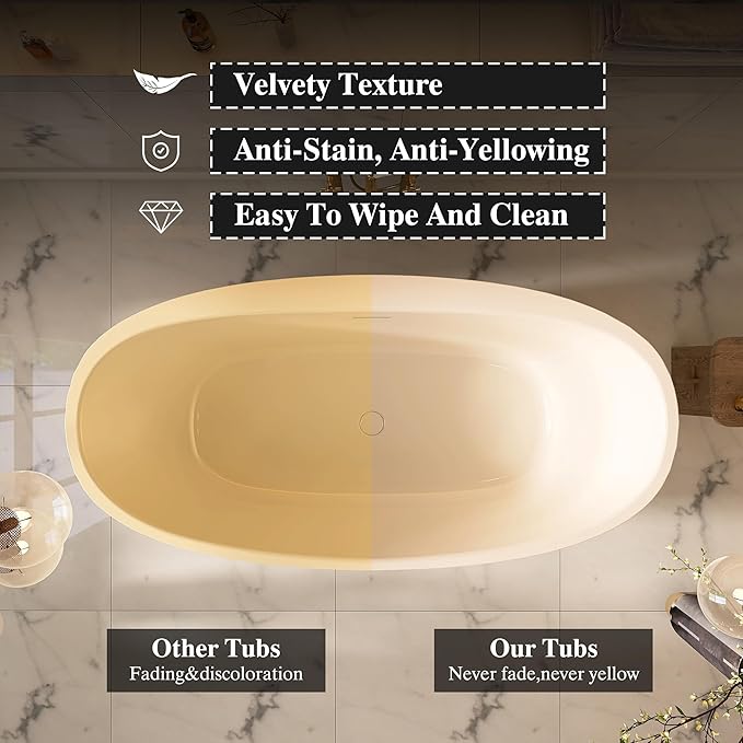 67" Acrylic Free-standing Bathtubs for Bathroom, Soaking Tub, Stand Alone Tub, UPC Certified Slotted Overflow and Pop-up Drain, Tap Deck Bathtub