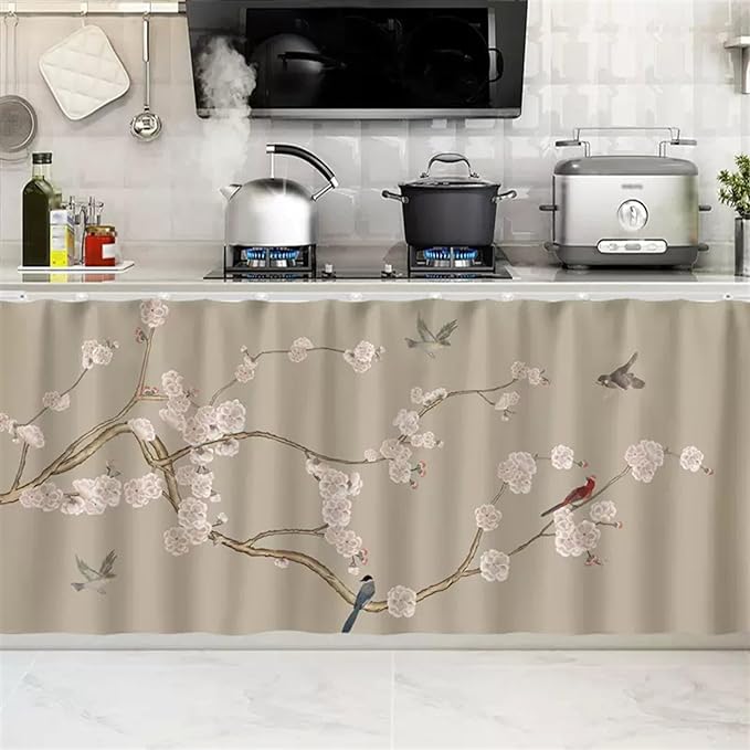 SK Studio Short Curtains for Kitchen, Cabinet Shelf Dust-Proof Blackout Tier Cafe Curtain Under Sink Skirt for Bathroom Laundry Room Style 7, 19.7" W x 27.6" H