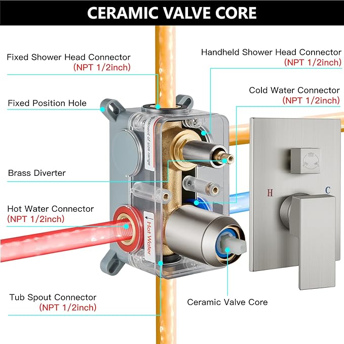 Midanya Rain Shower System with Tub Spout,Tub Shower Faucet Set with rainfall Shower Head and Handheld Spray,Wall Mount Tub Shower Combo Rough-in Valve Included,8 Inch Brushed Nickel