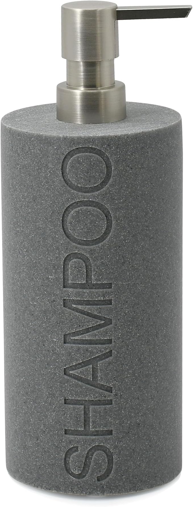 Resin Neutral Gray Sandstone Shampoo Engraved Bottle Refillable Pump Dispenser, Durable Waterproof Resin Construction for Bath, Shower - Gray Sandstone Satin Nickel Pump