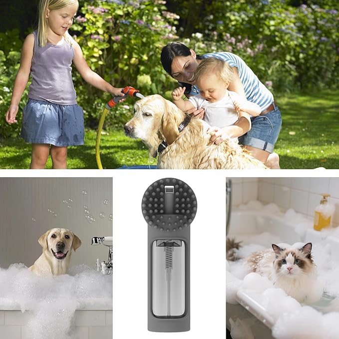 Gentle Pet Scrubber - Dog Bath Brush for Quick Cleaning | Silicone with Shampoo Dispenser, Soft Massage Bristles, Multi-functional Grooming Tool, Indoor Outdoor Puppy Shower Travel Use