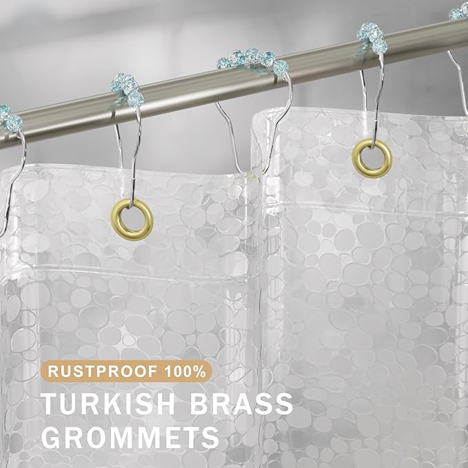 AmazerBath Heavy Duty Shower Curtain Liner, 100% EVA Clear Shower Curtain and Liner 2-in-1, 72x72 Luxury Plastic Weighted Bathroom Cobble Shower Liner, 12 Rustproof Grommets & 3 Heavyweight Stones