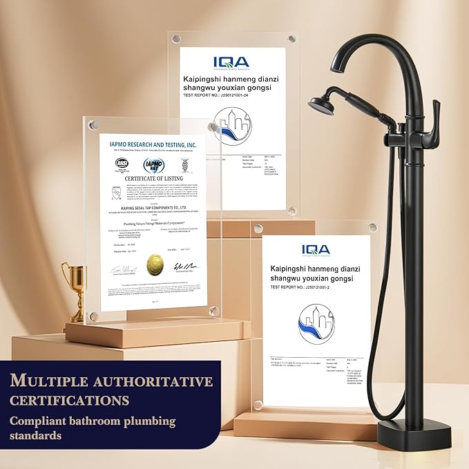 Free Standing Tub Faucet, Hanallx Luxury Matte Black Freestanding Bathtub Faucet with Sprayer, Premium Brass High Flow Rate Floor Mount Tub Filler Swivel Spout, Roman Tub Faucet Set（HM88011-BK）