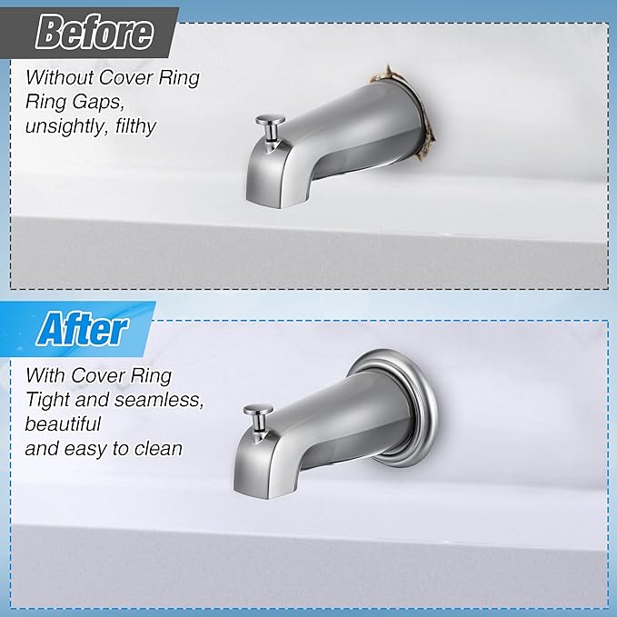 Dreyoo Metal Tub Spout Cover Ring, Bathtub Spout Trim Plate Ring with 1 Pcs Foam Gasket, 1-1/2 Inch ID and 3-5/8 Inch OD(Brushed Nickel)