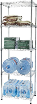 5 Tier Storage Racks Shelving, Heavy Steel Pantry Shelves, Adjustable Wire Shelving Rack, Suitable for Garage, Kitchens, Bathroom, Offices, 21.7" W x 17.7" D x 71" H, Chrome
