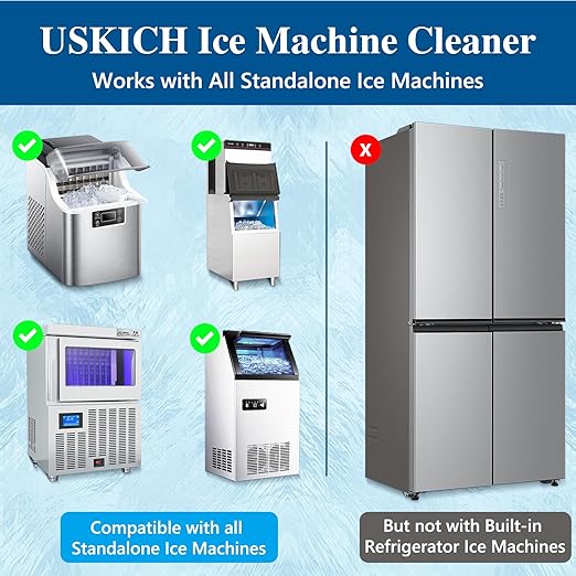 Ice Machine Cleaner Maker Descaler - Nickel Safe Descaler, Ice Maker Cleaner Compatible with Whirlpool, Scotsman, KitchenAid, Affresh, Hoshizaki, GE Opal Cleaning Kit, (1Gallon, 33 Uses)