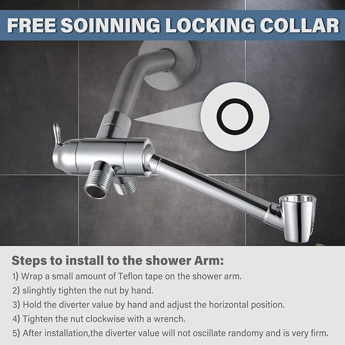 YDmeet All Metal Shower Diverter Valve with HandShower Holder - Upgraded 3 Way Shower Head for Handheld and Fixed Rain Showerhead - Universal G1/2 Bathroom Part, Polished Chrome