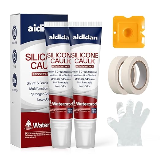 Silicone Caulk 4.23 Fl Oz for Kitchen & Bathroom - White, Waterproof Silicone Sealant for Window Toilet Sink Door Caulking Sealant Stronger Adhesion Shrink & Crack Proof (2 Pack)