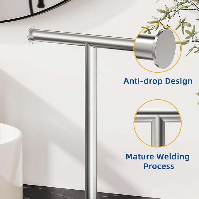 RUACQ T-Shape Hand Towel Holder Stand, Weighted Base Towel Rack, Countertop Towel Holder for Bathroom, 304 Stainless Steel, Heavy Duty (Brushed Nickel)