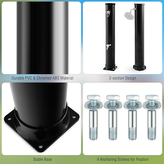 LDAILY Outdoor Shower, 10 Gallon Solar Heated Pool Shower with 360° Rotating Shower Head & Foot Tap, 7.2FT Freestanding Outside Shower Kits for Backyard, Beach, Garden (Black)