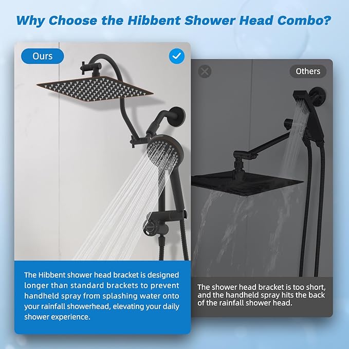 Hibbent cUPC Certified All Metal 10"Rainfall Showerhead Combo, High Pressure Shower Head with 10-Spray Mode Handheld, Innovative 4-way Diverter with Pause Mode, 71'' Hose and Holder, Oil Rubbed Bronze