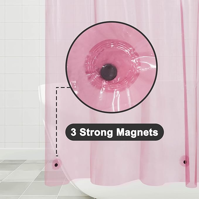 Barossa Design Clear Pink Long Shower Curtain Liner 78" Height - 3 Magnets & Waterproof Lightweight PEVA Shower Liner for Bath Tub, PVC Free, Metal Grommets, Clear Pink, 72x78