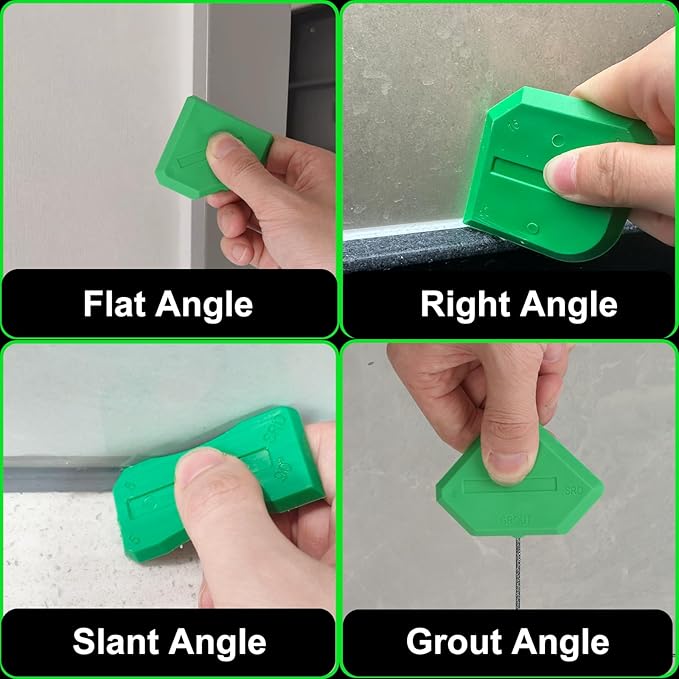 Silicone Caulking Tool Kit, Stainless Steel Caulk Remover & Grout Removal Tool, Sealant Finishing Kit with 3 Glass Glue Angle Scrapers for Kitchen Bathroom Window Sink Tile Joint