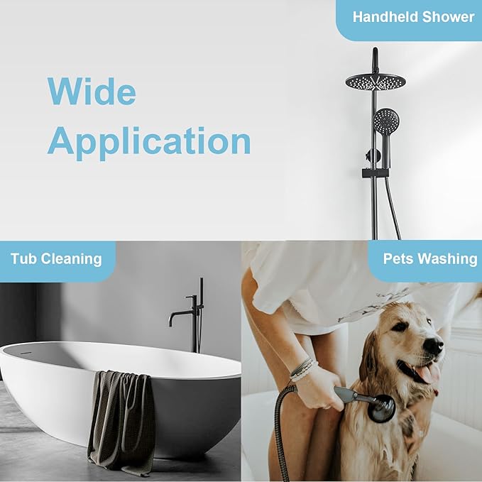 OFFO Shower Hose, Kink Free Stainless Steel Shower Hose Attachment Electroplating Handheld Shower Head Hose Flex Hoses Extension with Brass Insert & Nut for Pet Bathing Cleaning 80 in, Matte Black