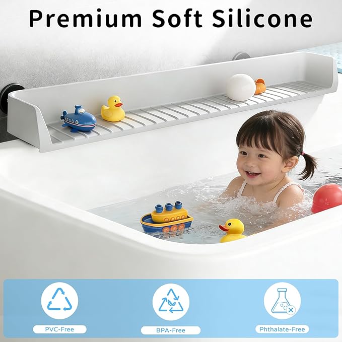 Splash Guard for Bathtub, Bathtub Splash Guard with 11 Suction, Tub Splash Guard Kids Cups Foldable, Effectively Prevents Water Splashes, Keeping Your Bathroom Dry, 2.62-FT (Greyish-White)