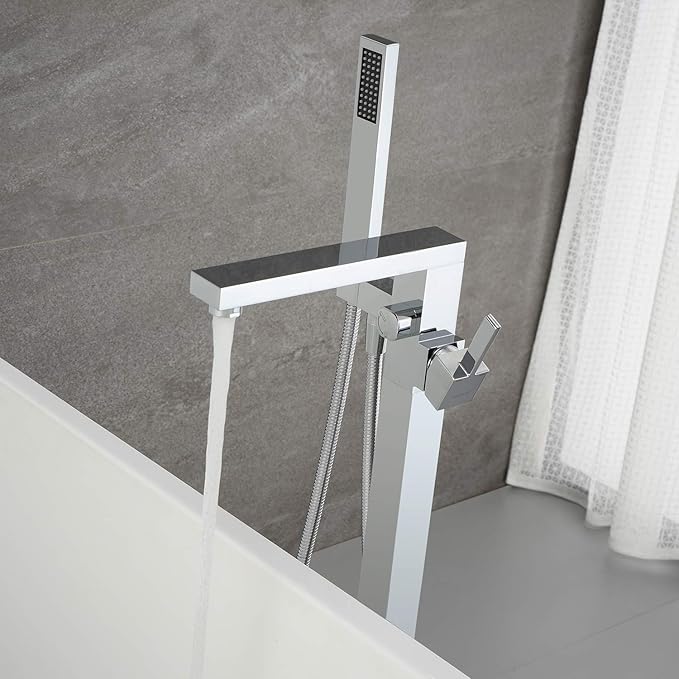 Freestanding Bathtub Faucet Tub Filler Chrome Floor Mounted Brass Bathroom Faucets with Handheld Shower