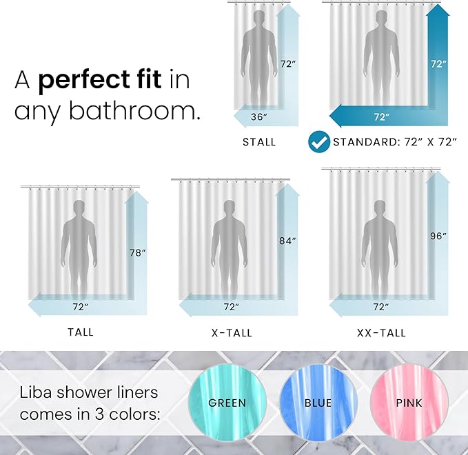 LiBa Bathroom Shower Curtain Premium PEVA Non-Toxic, Pink Clear Waterproof Plastic Shower Curtain Liner with Rust Proof Grommets 8G Bathroom Accessories 72x72