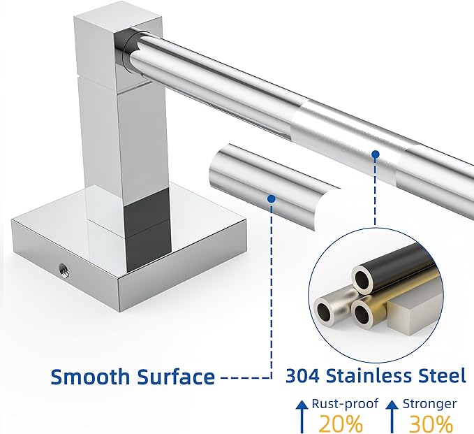 RUACQ Towel Bar 18inch, Towel Racks for Bathroom, 304 Stainless Steel Towel Holder Wall Mounted, Heavy Duty Bathroom Decor Towel Rod (Chrome)