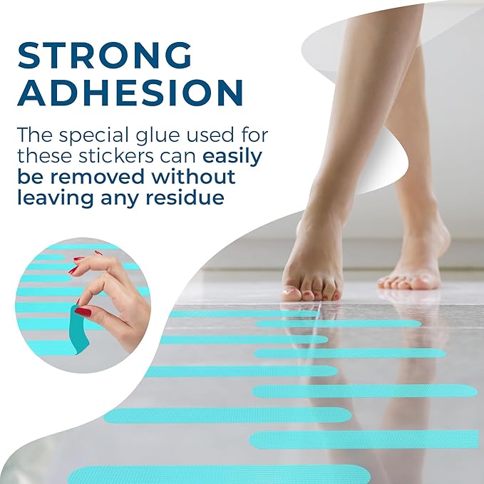 Anti-Slip Shower Stickers - Help Reduce Slipping in Bathtub & Shower, Blue Non-Slip Bath Strips, Strong Adhesive Bathtub Appliques Suitable for Homes with Kids, Adults & Seniors - 24 Pcs - Homergy